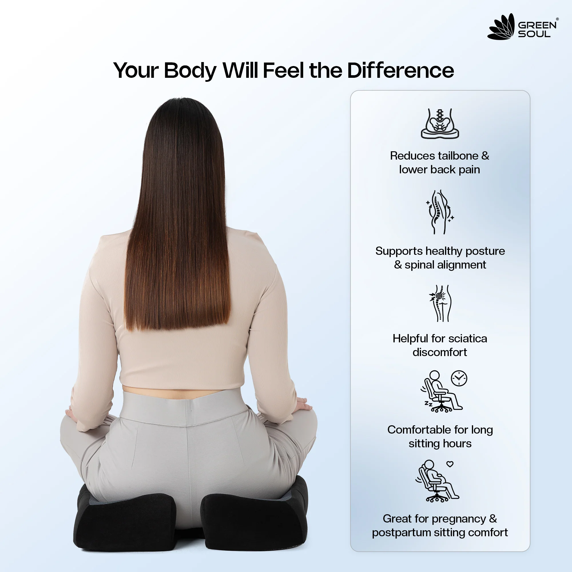 Green Soul ErgoCore Coccyx Seat Cushion for Tailbone Pain Relief - Image 4