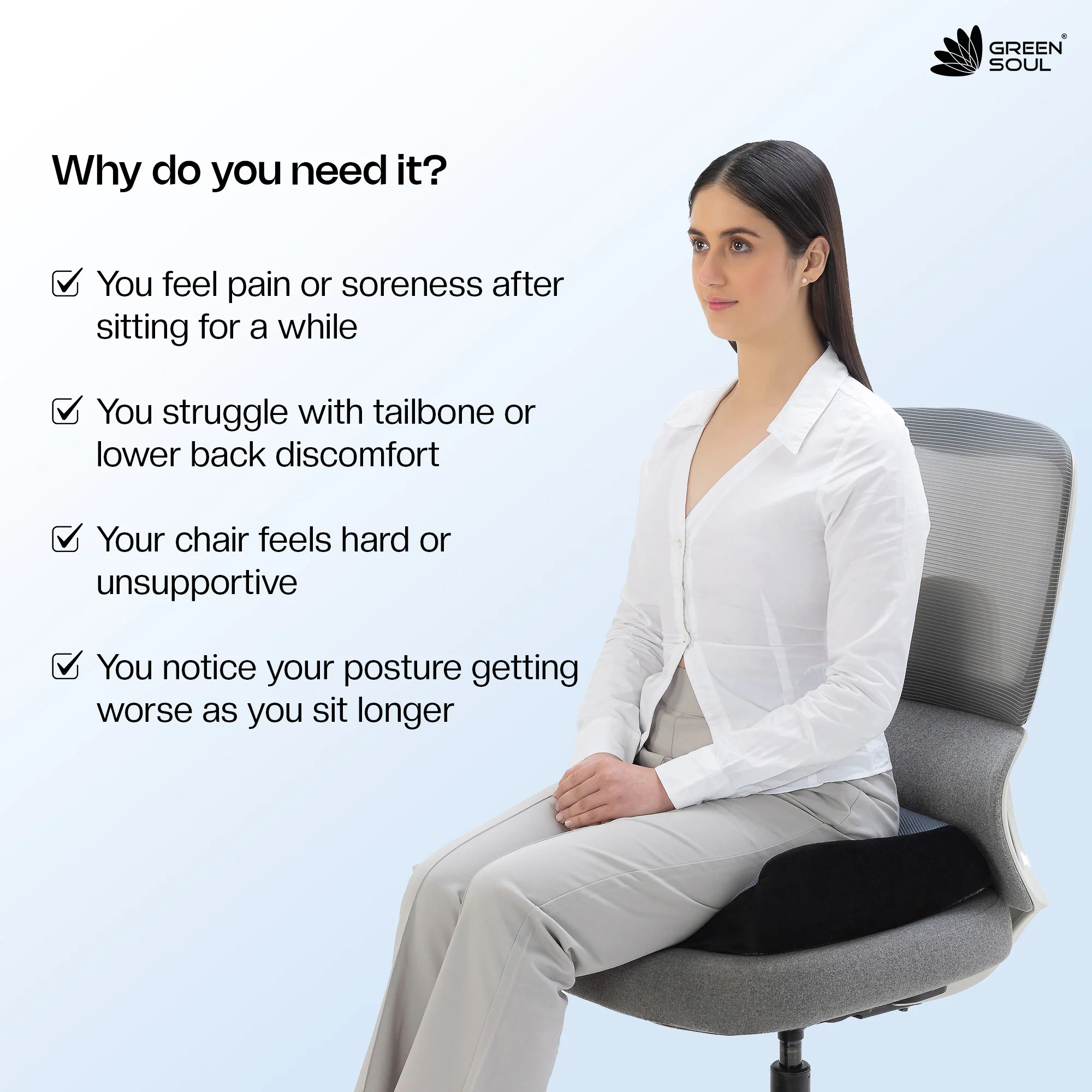 Green Soul ErgoCore Coccyx Seat Cushion for Tailbone Pain Relief - Image 5
