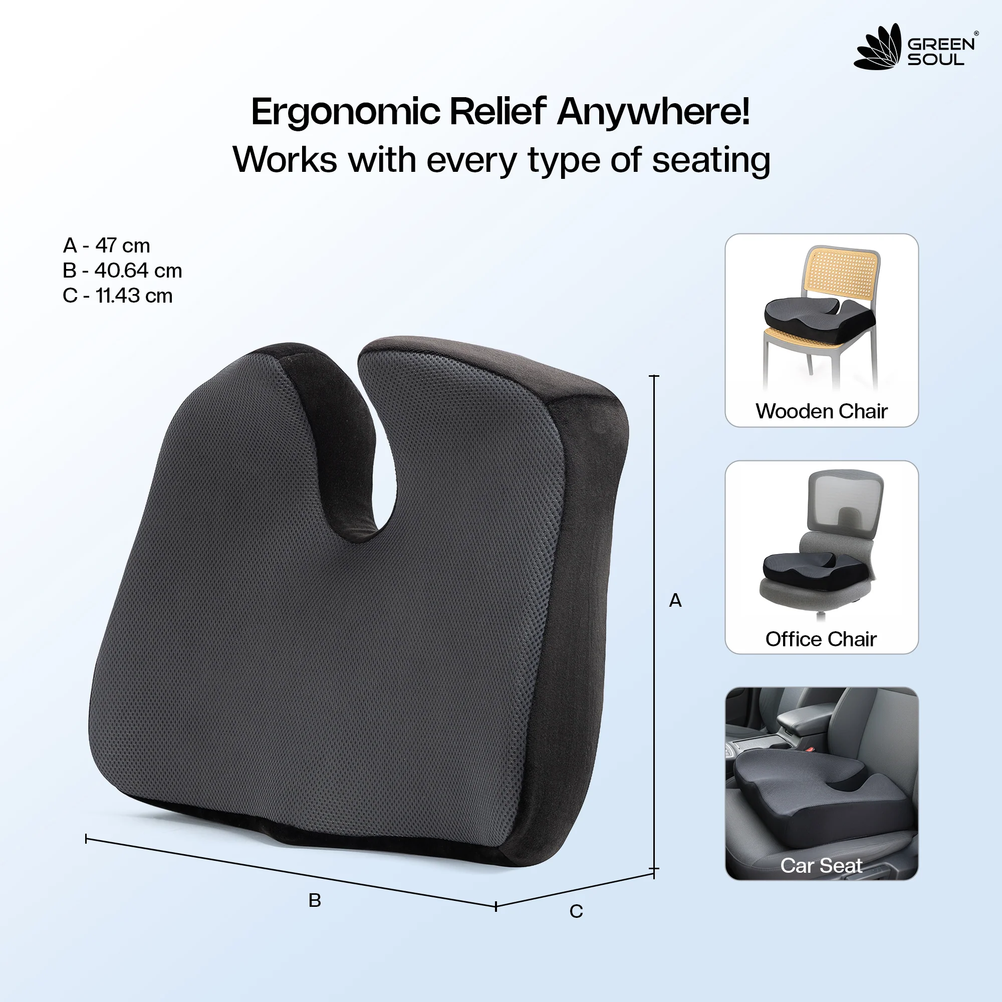 Green Soul ErgoCore Coccyx Seat Cushion for Tailbone Pain Relief - Image 6