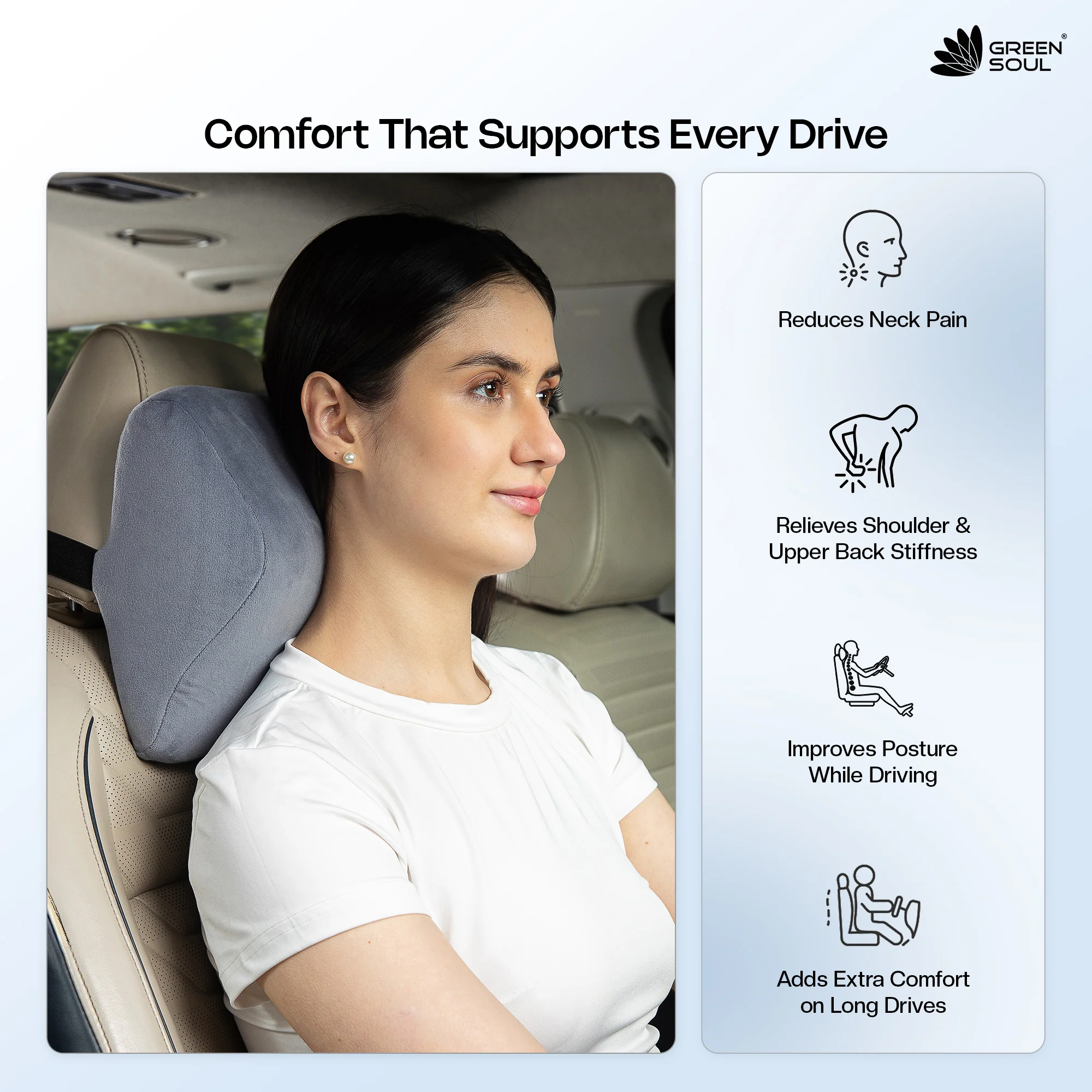 Green Soul ErgoCore Car Neck Rest Pillow (4 Inch) Memory Foam - Image 13