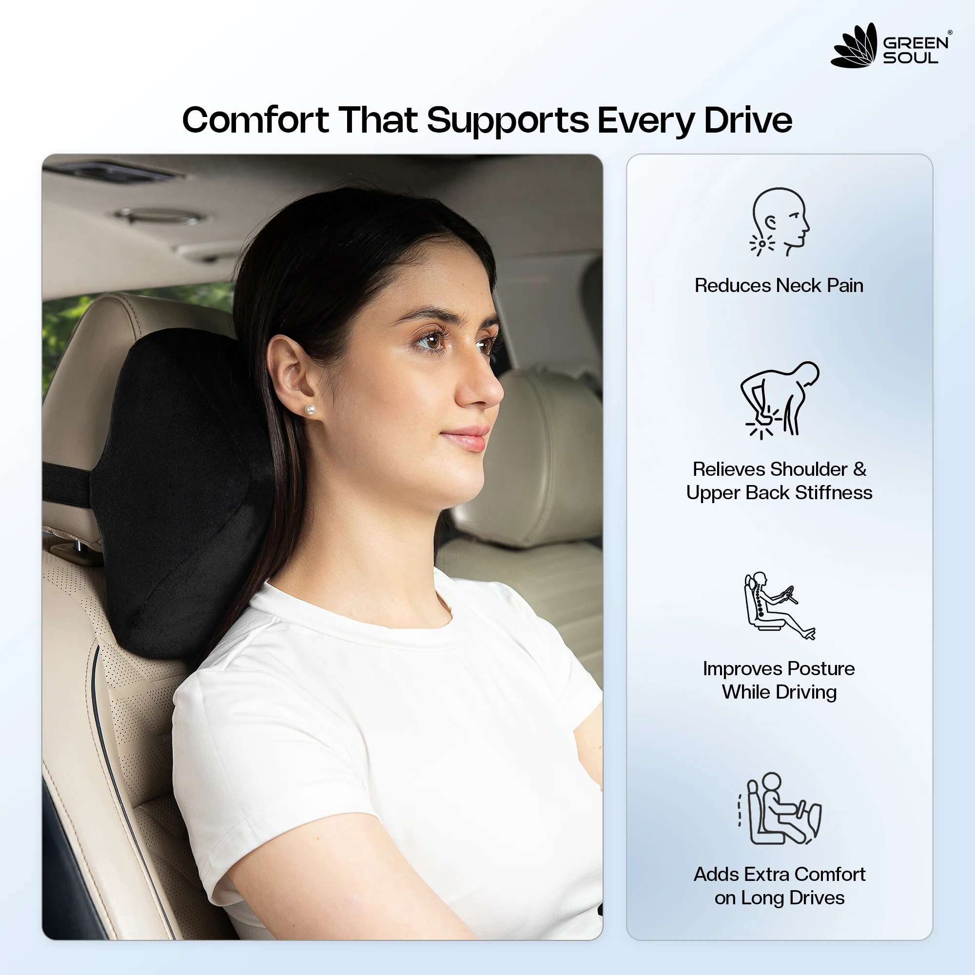 Green Soul ErgoCore Car Neck Rest Pillow (4 Inch) Memory Foam - Image 8