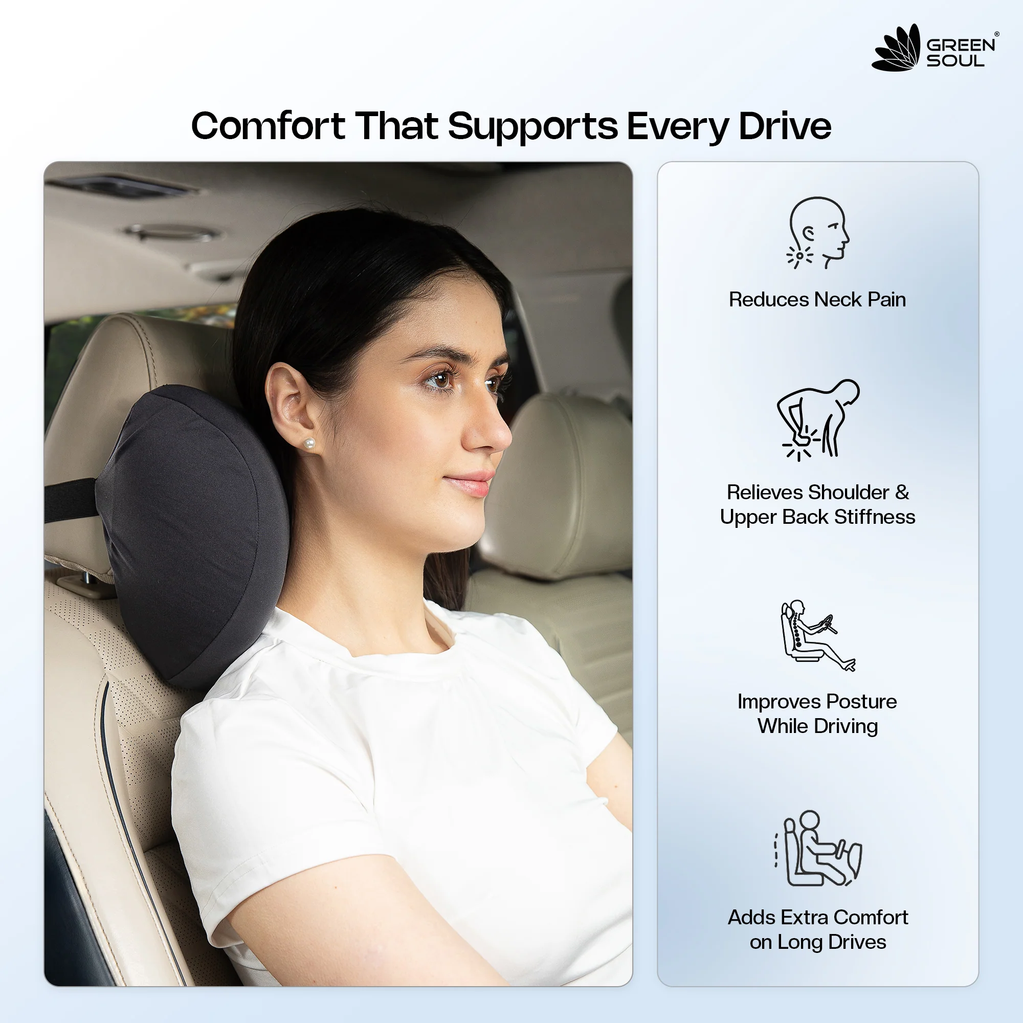 Green Soul ErgoCore Car Neck Rest Pillow (2.5 Inch) Memory Foam - Image 14