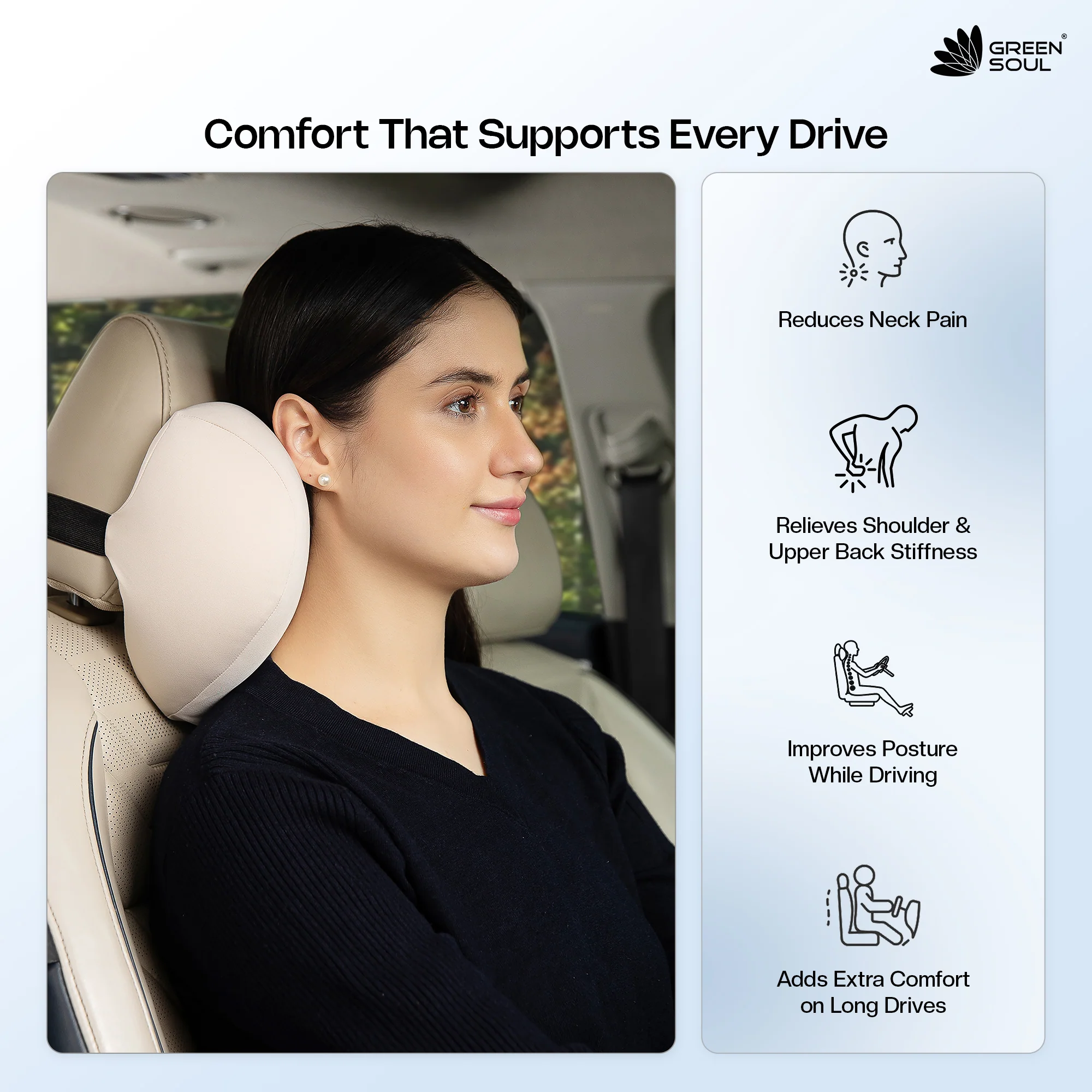 Green Soul ErgoCore Car Neck Rest Pillow (2.5 Inch) Memory Foam - Image 8