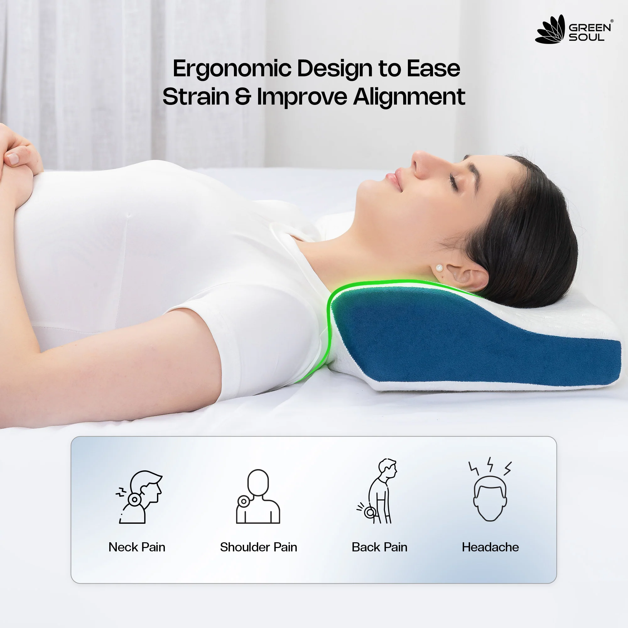 Green Soul ErgoCore Contour Pillow Memory Foam Pillow - Image 10