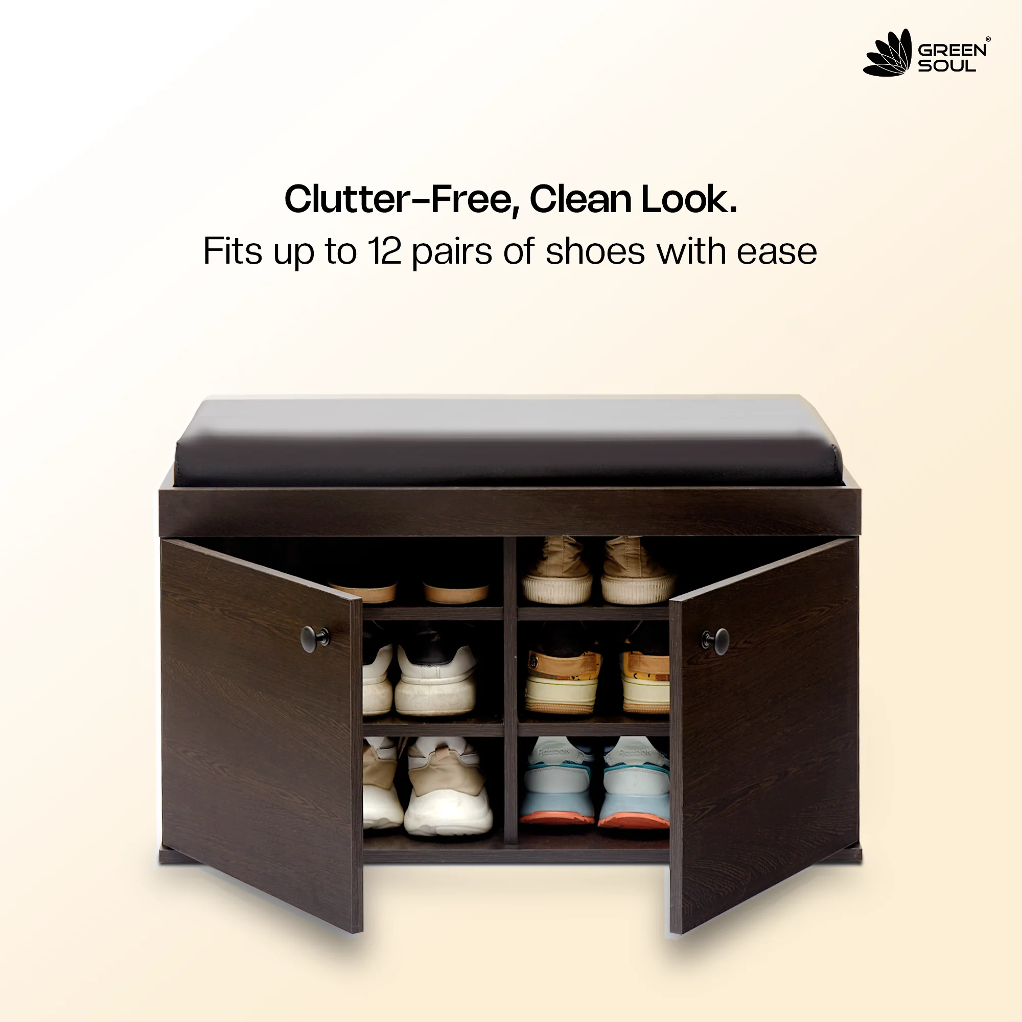 Fortuna 2 Door Shoe Rack with Seating 6 Shelves, 2 Doors Stores up to 12 Pair of Shoes - Image 13
