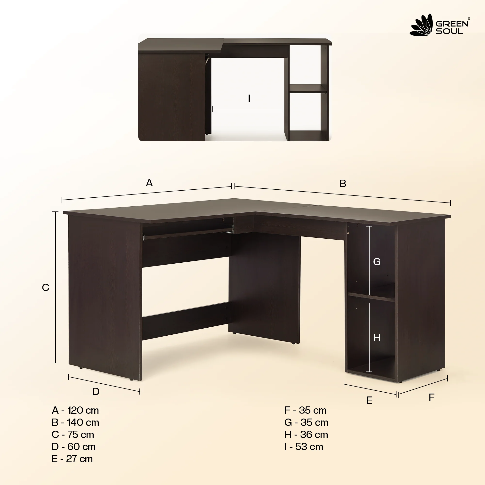 Green Soul Brixton L-Shape Study table - Image 3