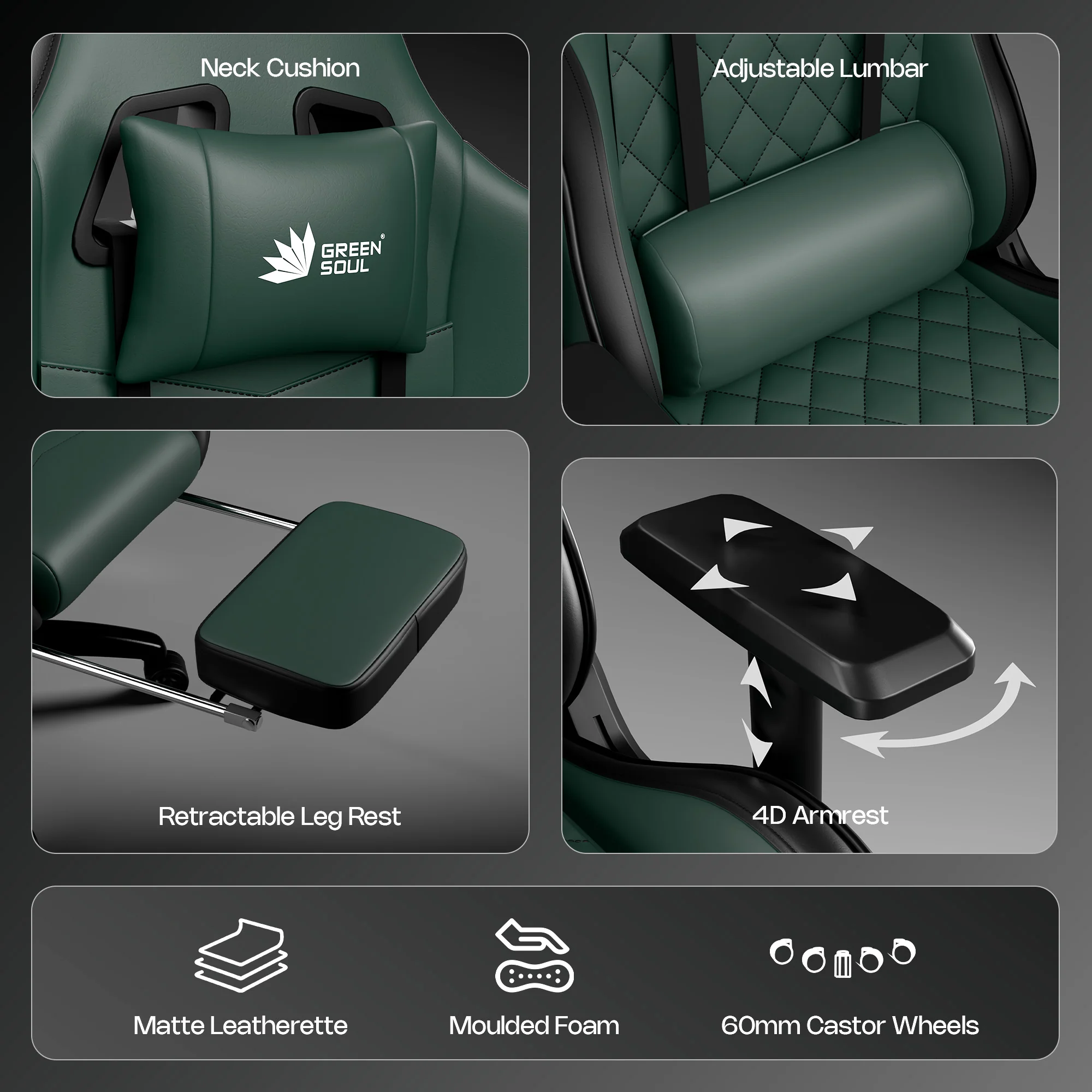 Green Soul Ghost Gaming Chair With Integrated Footrest - Image 58