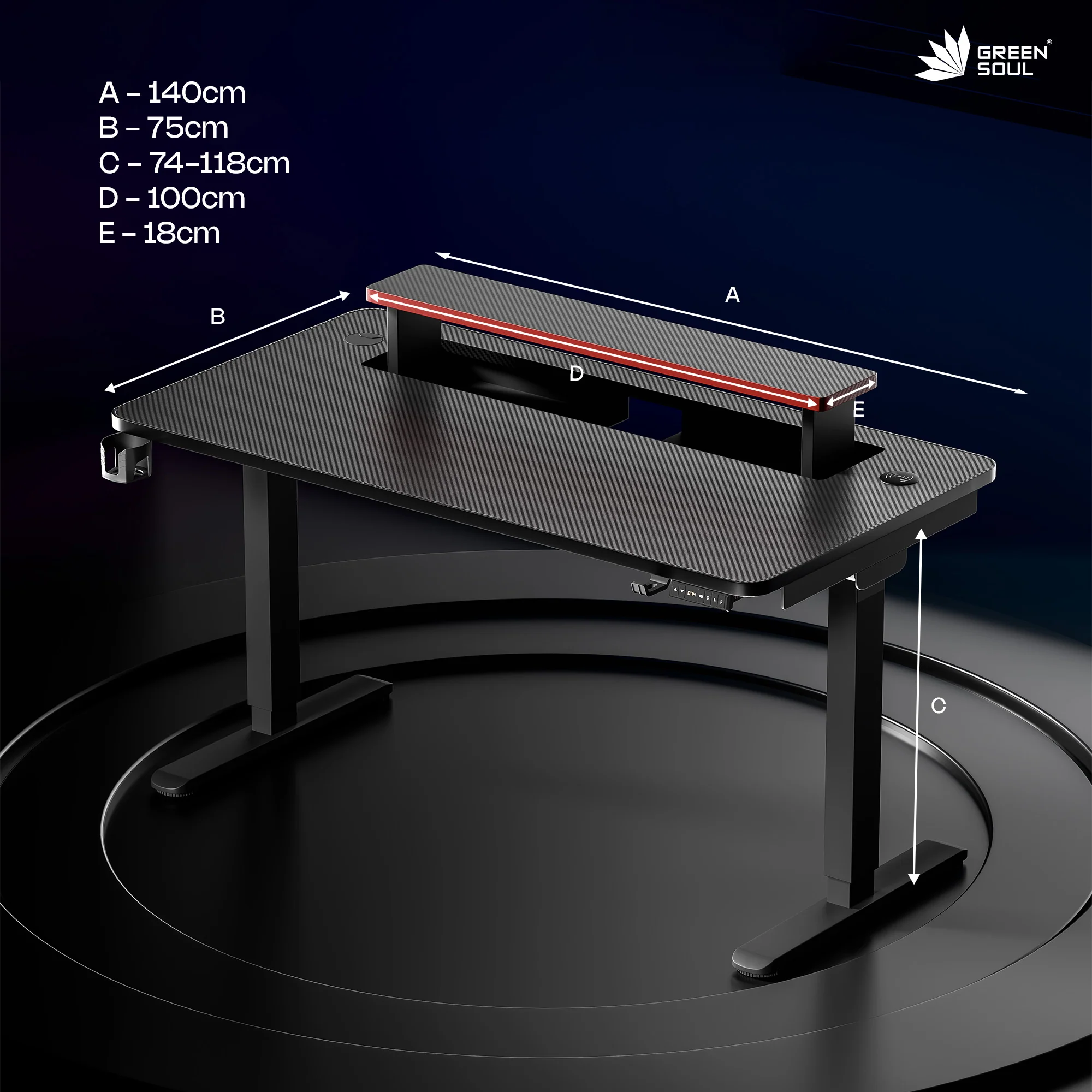 Green Soul Phantom Gaming Height Adjustable Table - Image 6