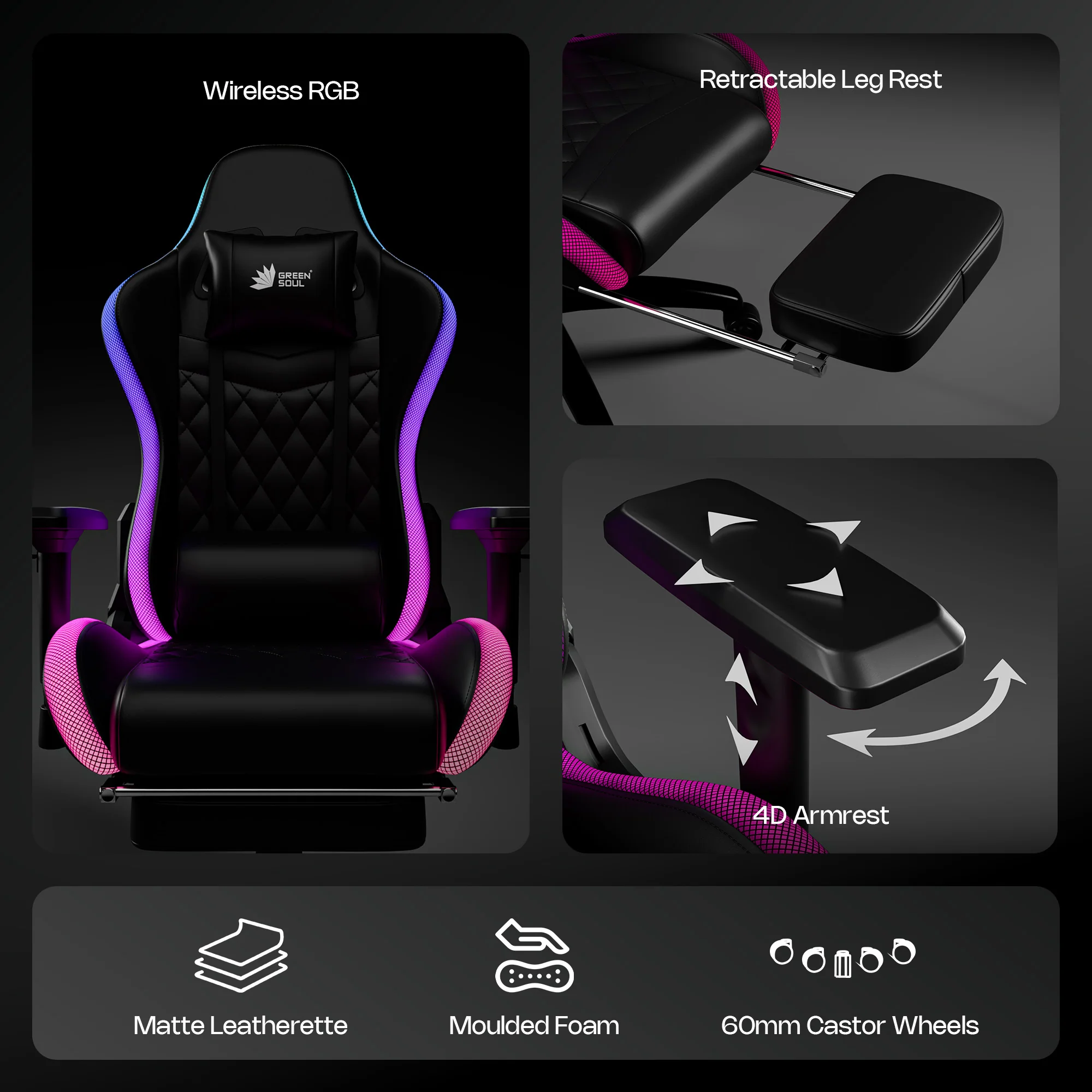 Green Soul Renewed Ghost RGB Ergonomic Gaming Chair - Image 32