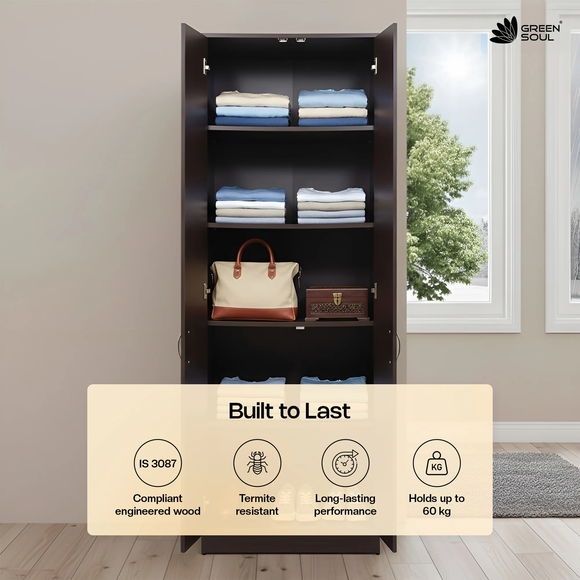 Green Soul Renewed Merlin 2-Door Wardrobe - Image 15