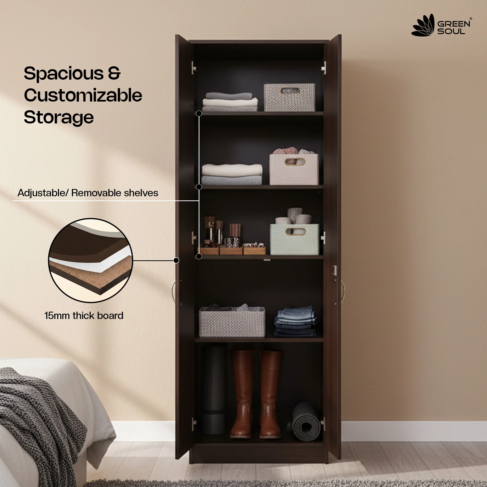 Green Soul Renewed Merlin 2-Door Wardrobe - Image 17