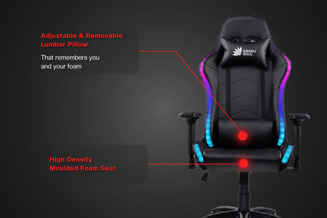 Green Soul Renewed Thunder Gaming Chair with LED RGB Lights - Image 6