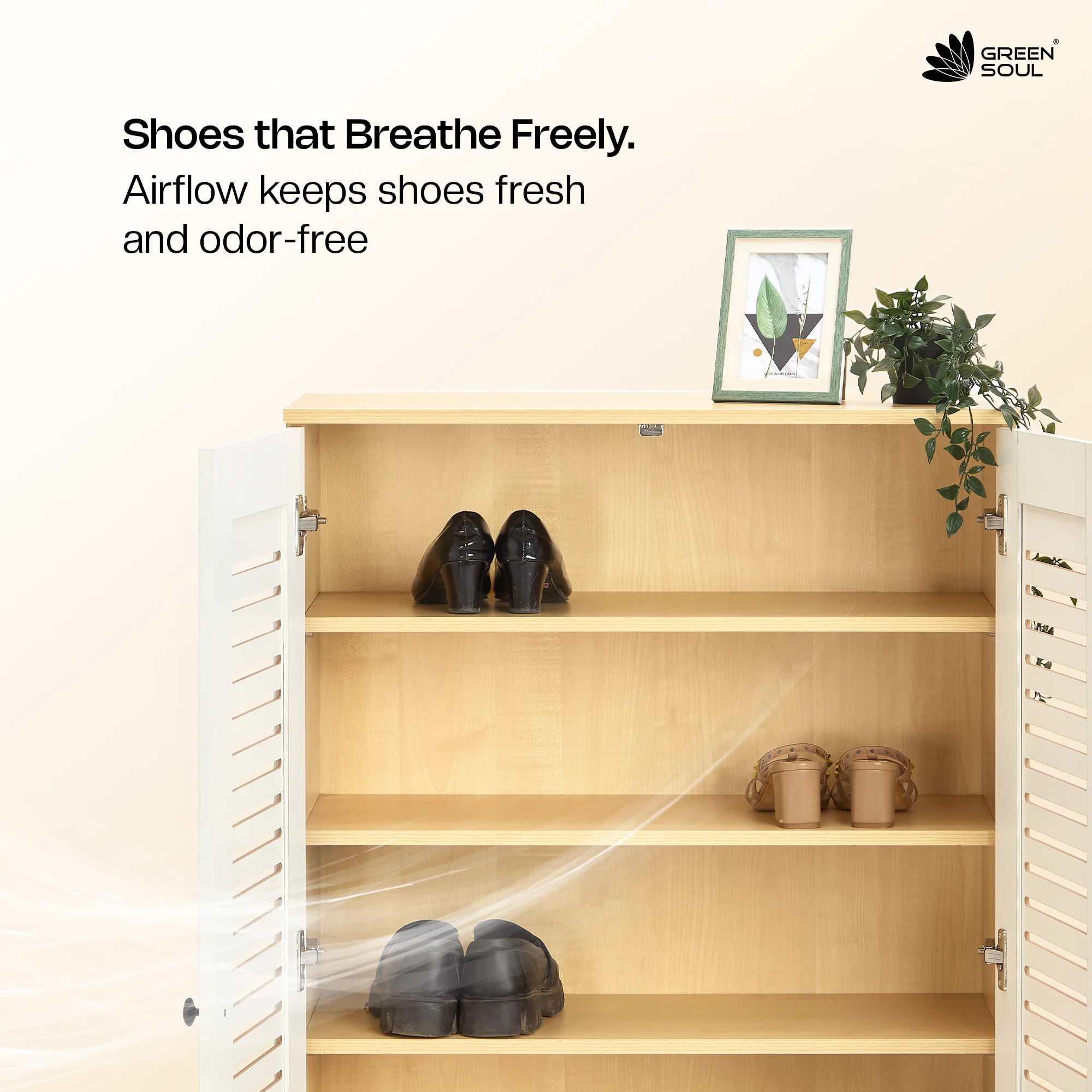 Green Soul Zuvio 2 Door 4ft Ventilated Shoe Rack - Image 11