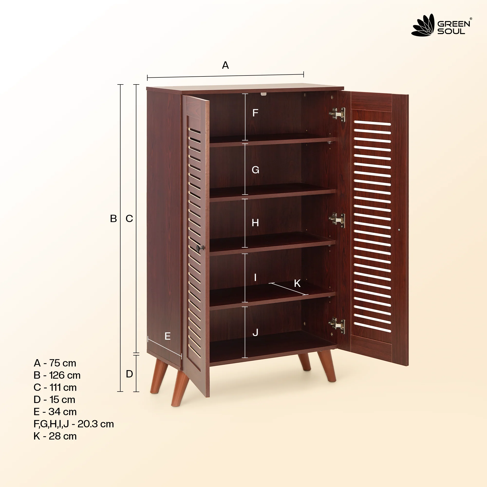 Green Soul Zuvio 2 Door 4ft Ventilated Shoe Rack - Image 16