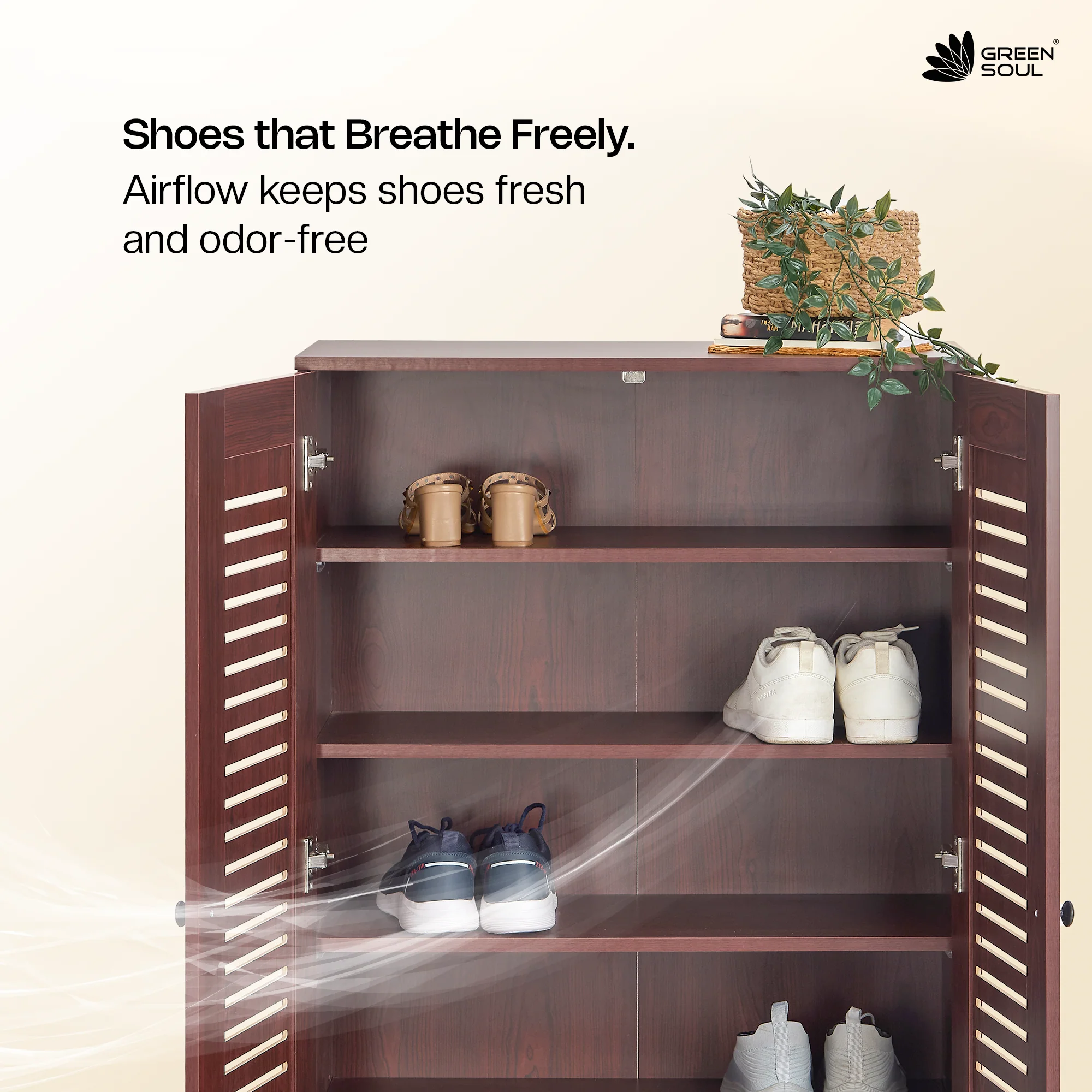 Green Soul Zuvio 2 Door 4ft Ventilated Shoe Rack - Image 19