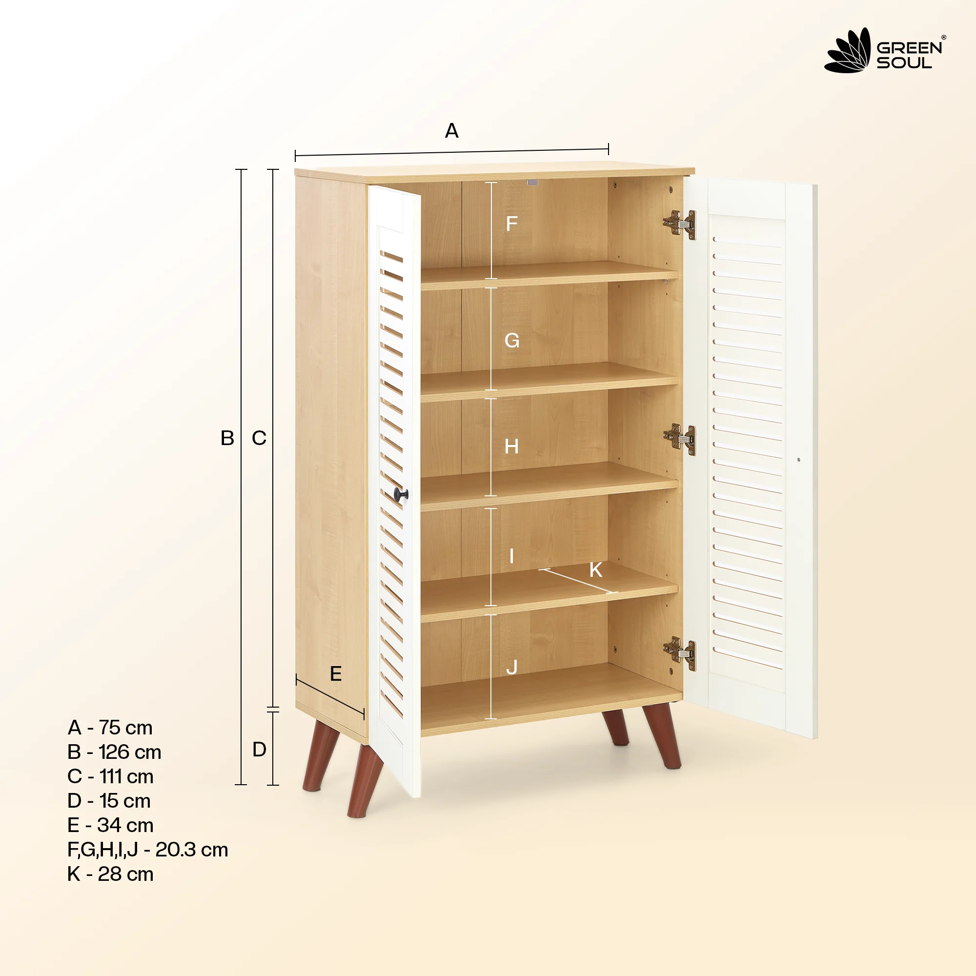 Green Soul Zuvio 2 Door 4ft Ventilated Shoe Rack - Image 9