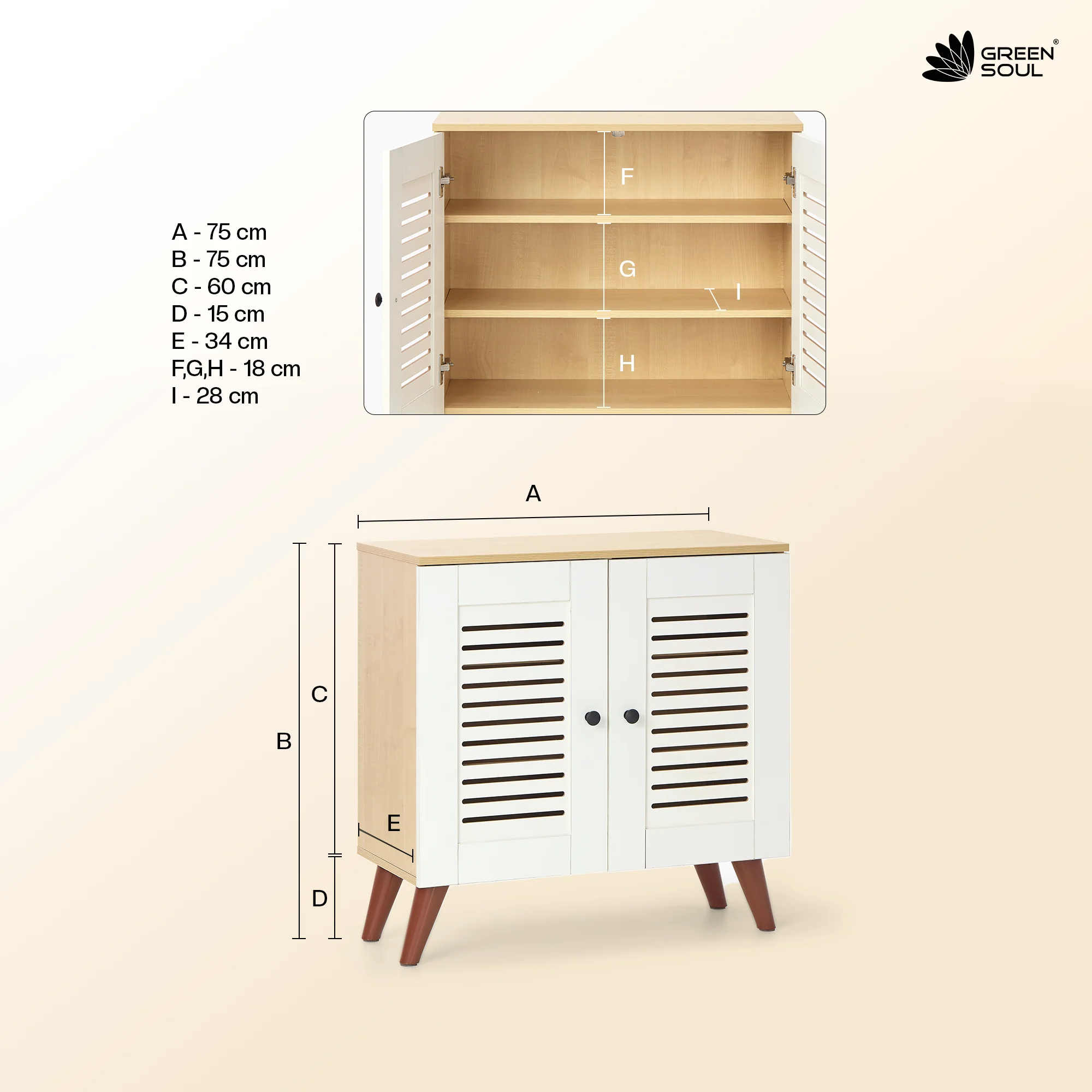 Green Soul Renewed Zuvio 2 Door Ventilated Shoe Rack - Image 3