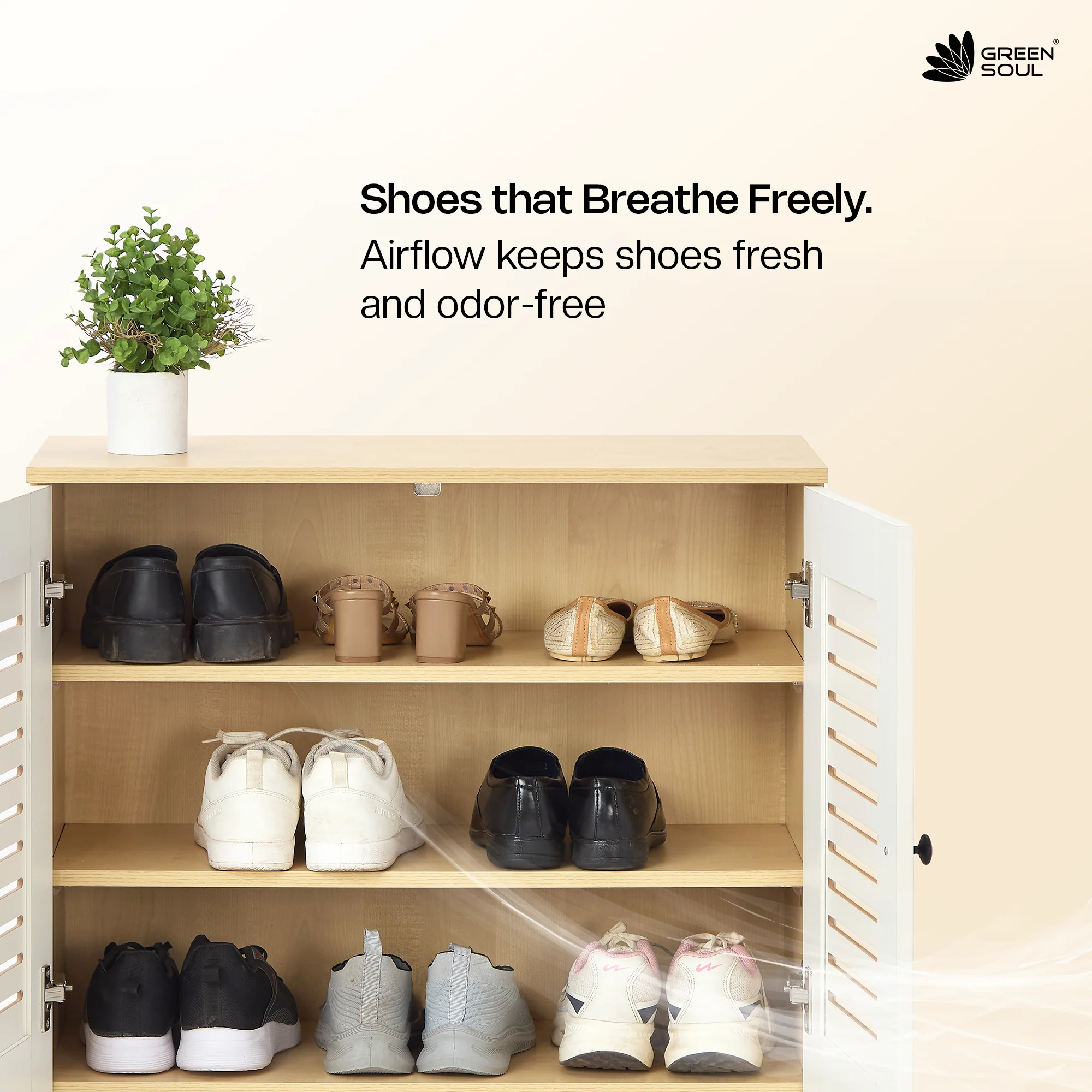 Green Soul Renewed Zuvio 2 Door Ventilated Shoe Rack - Image 7
