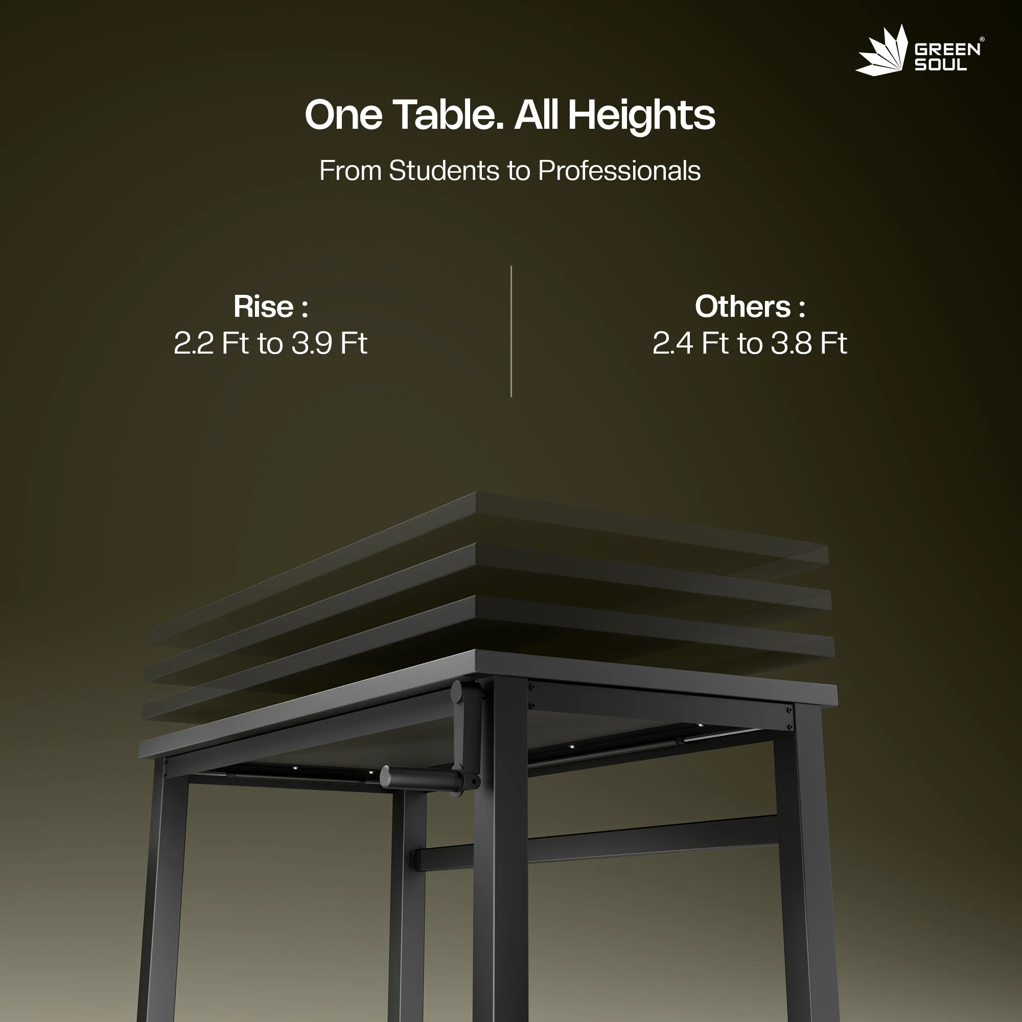 Green Soul Rise (5ft) Manual Height Adjustable Table - Image 7