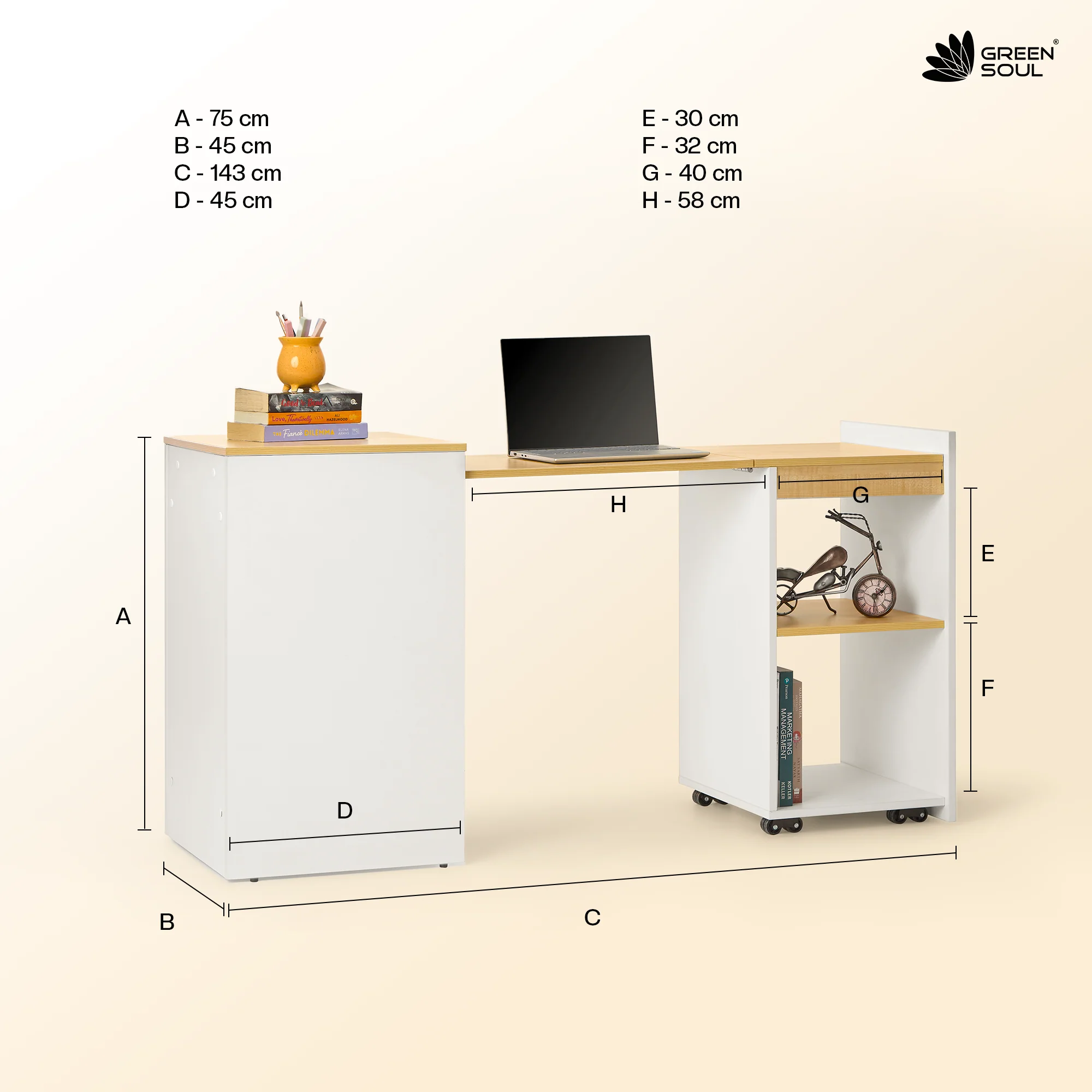 Green Soul Kyoto 4.6ft Study Table with Space-Saving Design - Image 7