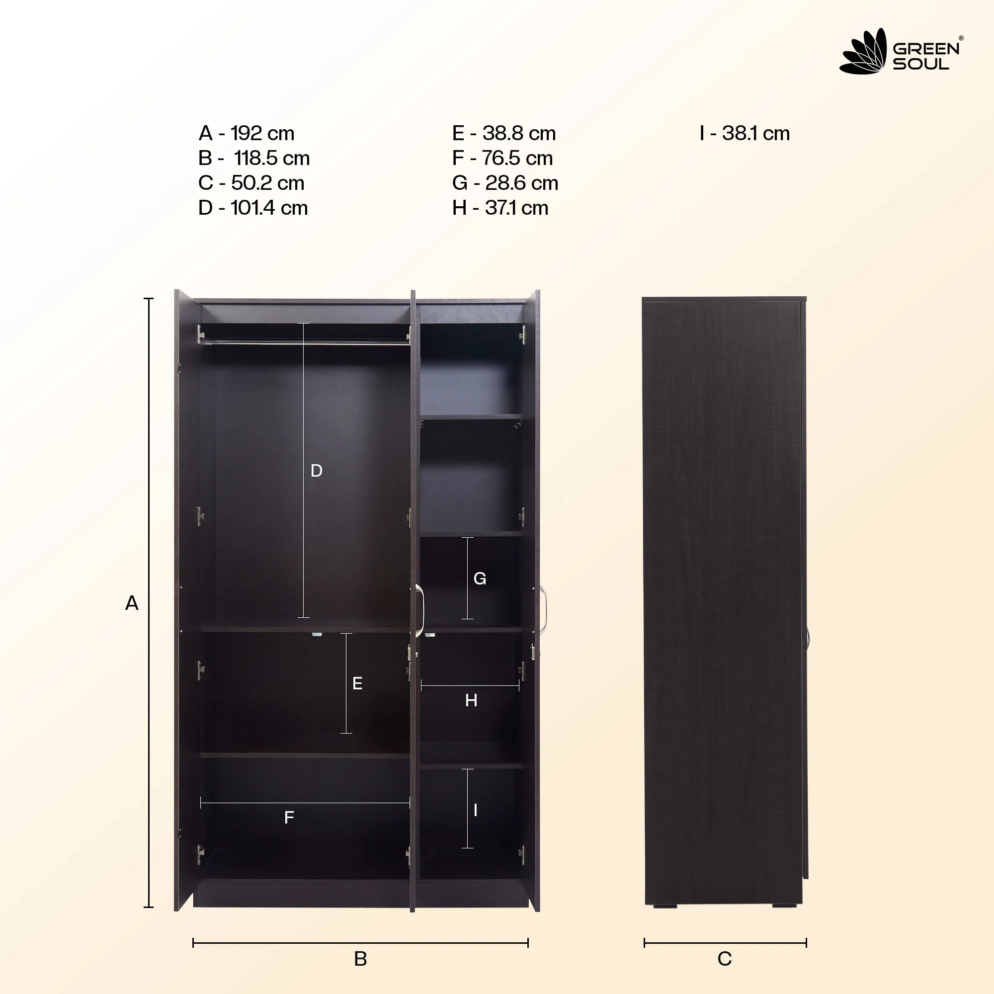 Green Soul Renewed Merlin 3-Door Wardrobe - Image 10
