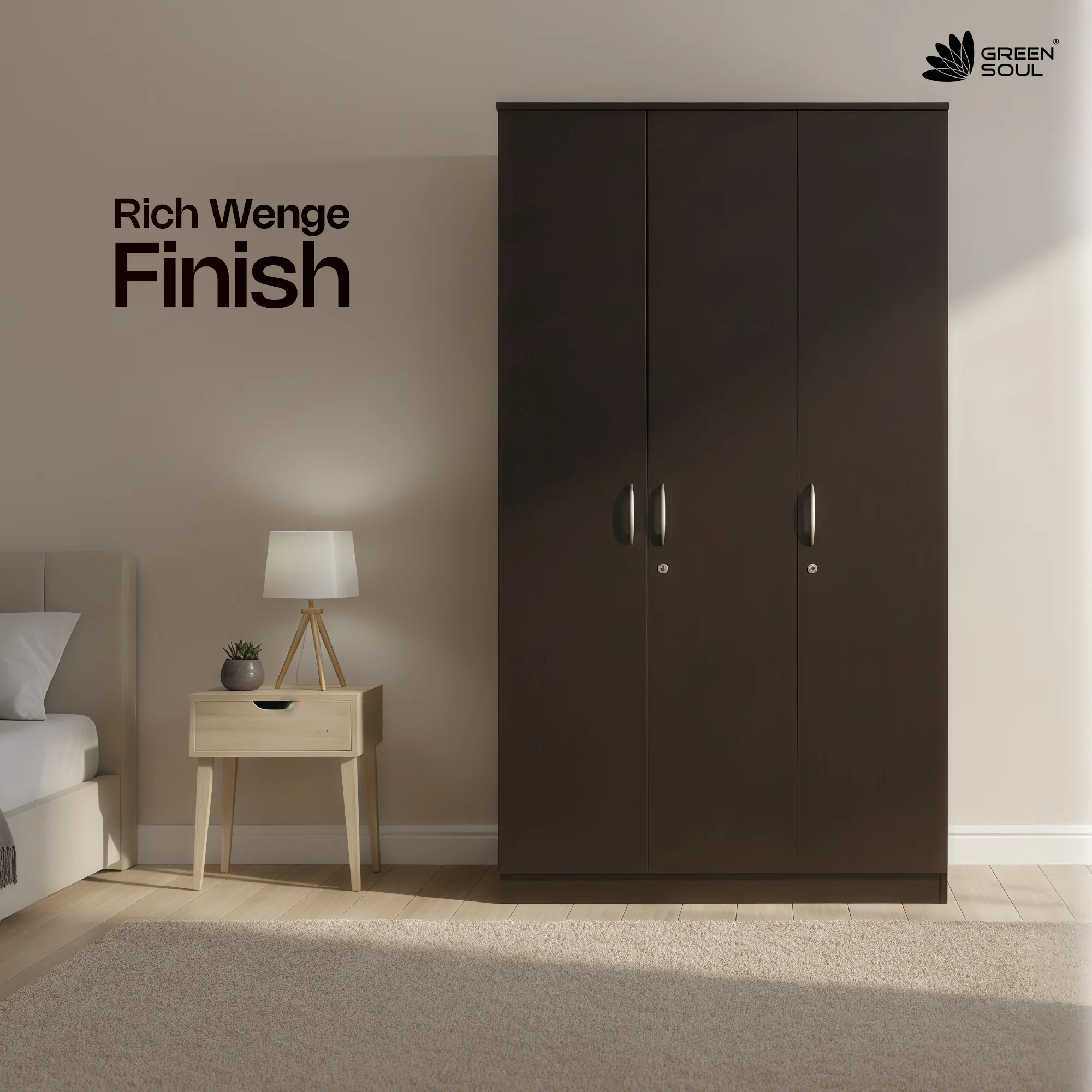 Green Soul Renewed Merlin 3-Door Wardrobe - Image 17