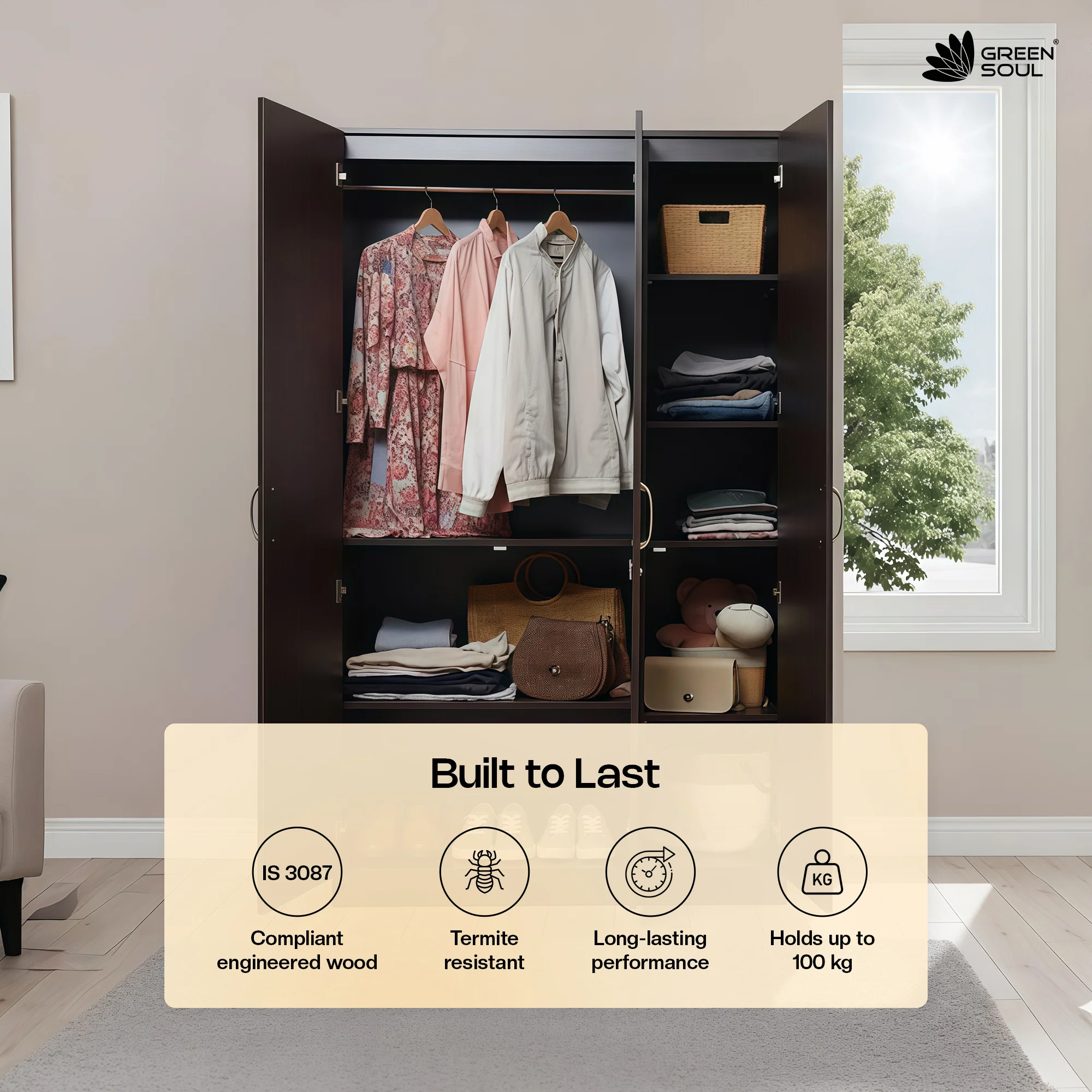 Green Soul Renewed Merlin 3-Door Wardrobe - Image 19