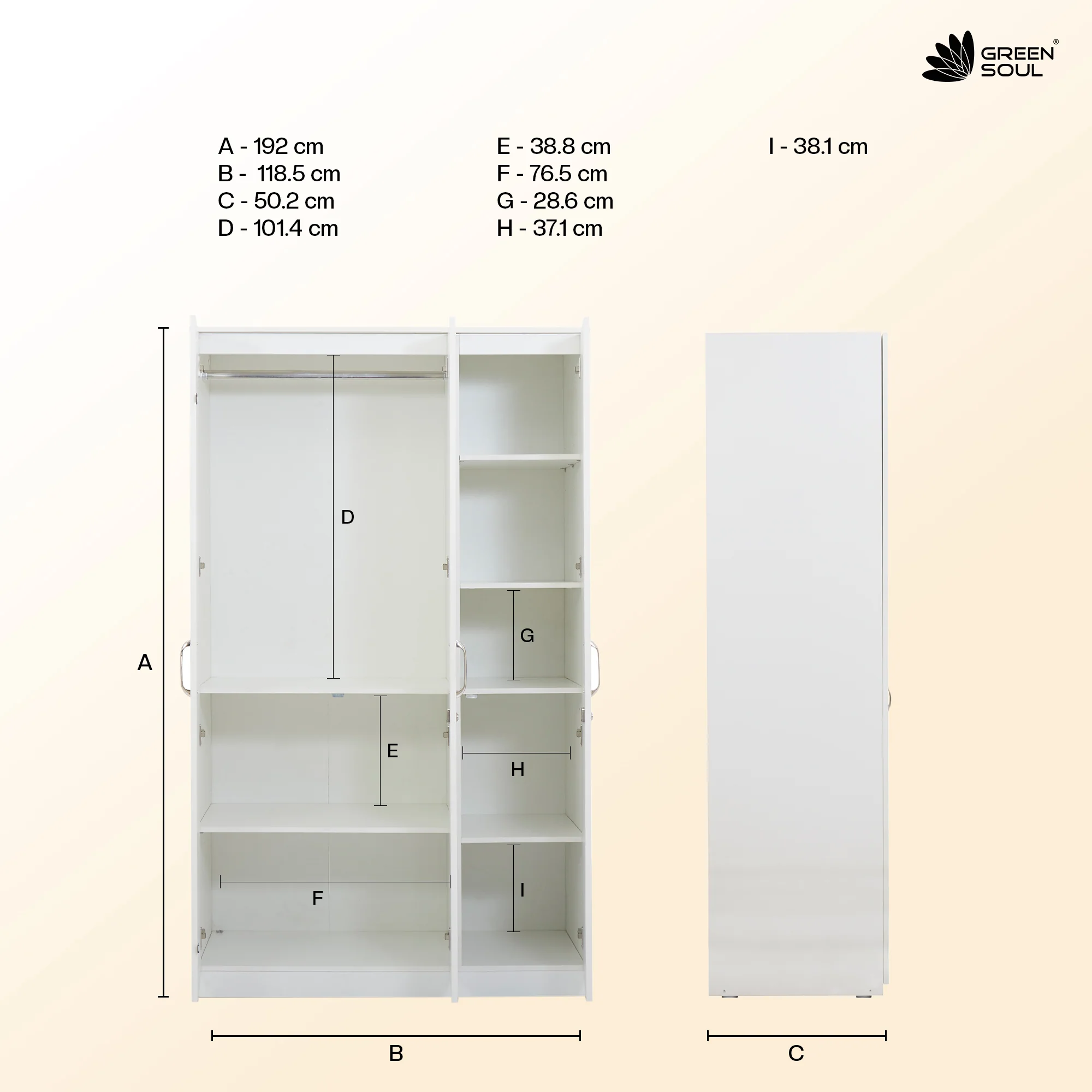 Green Soul Renewed Merlin 3-Door Wardrobe - Image 20