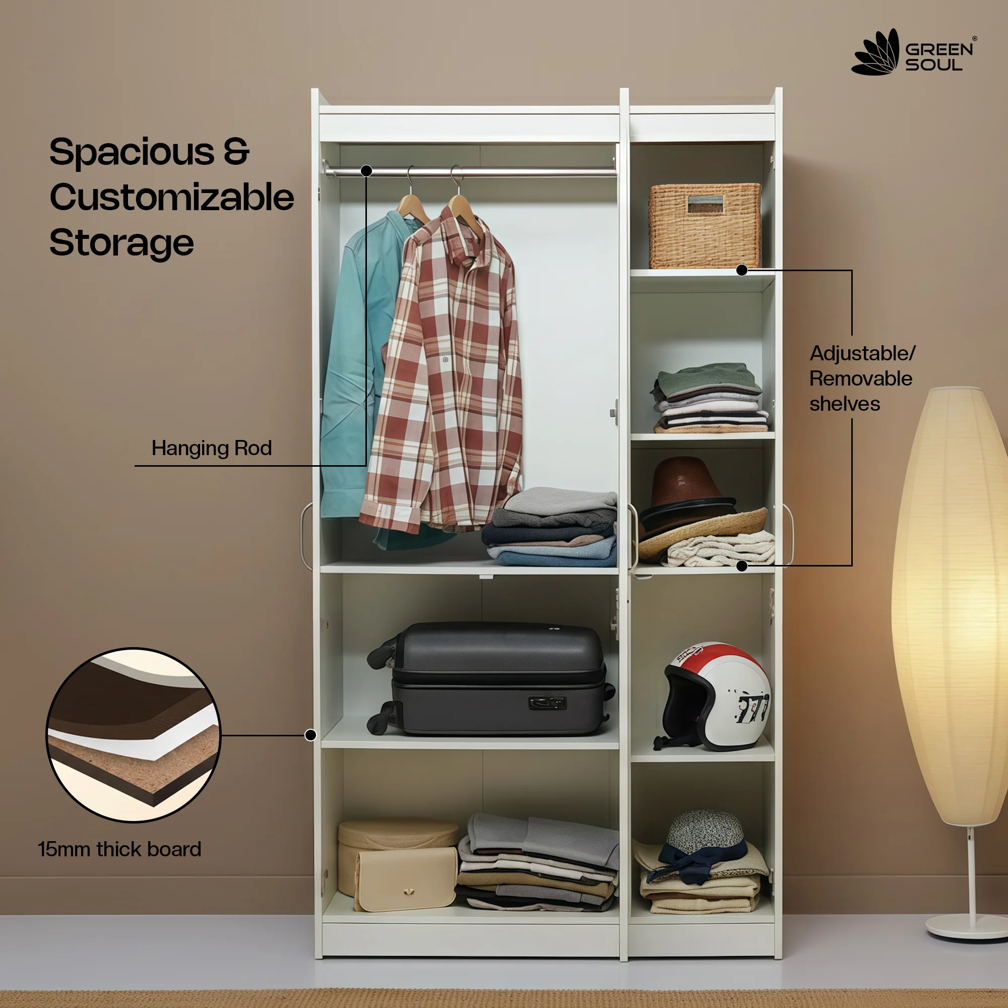 Green Soul Renewed Merlin 3-Door Wardrobe - Image 23