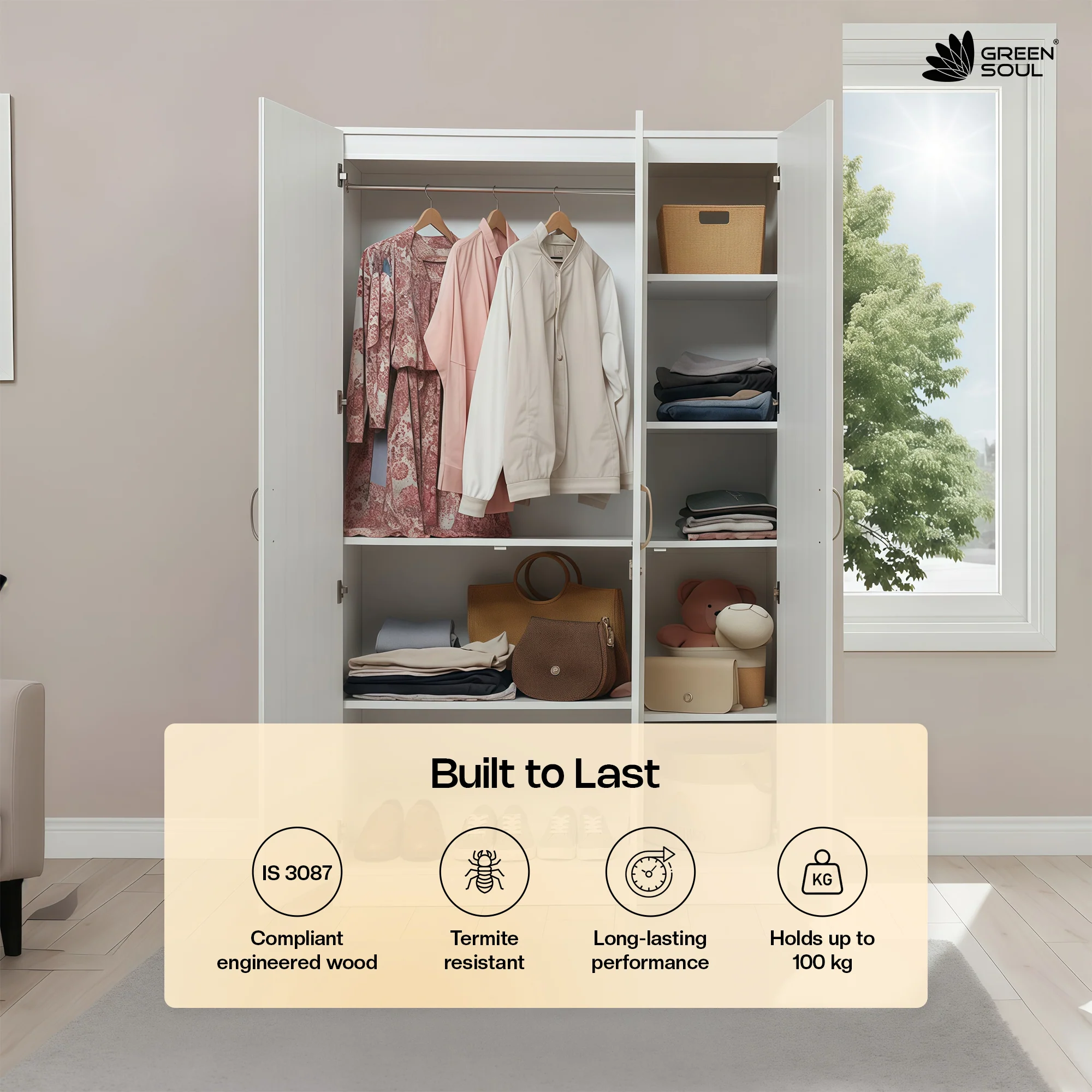 Green Soul Renewed Merlin 3-Door Wardrobe - Image 28