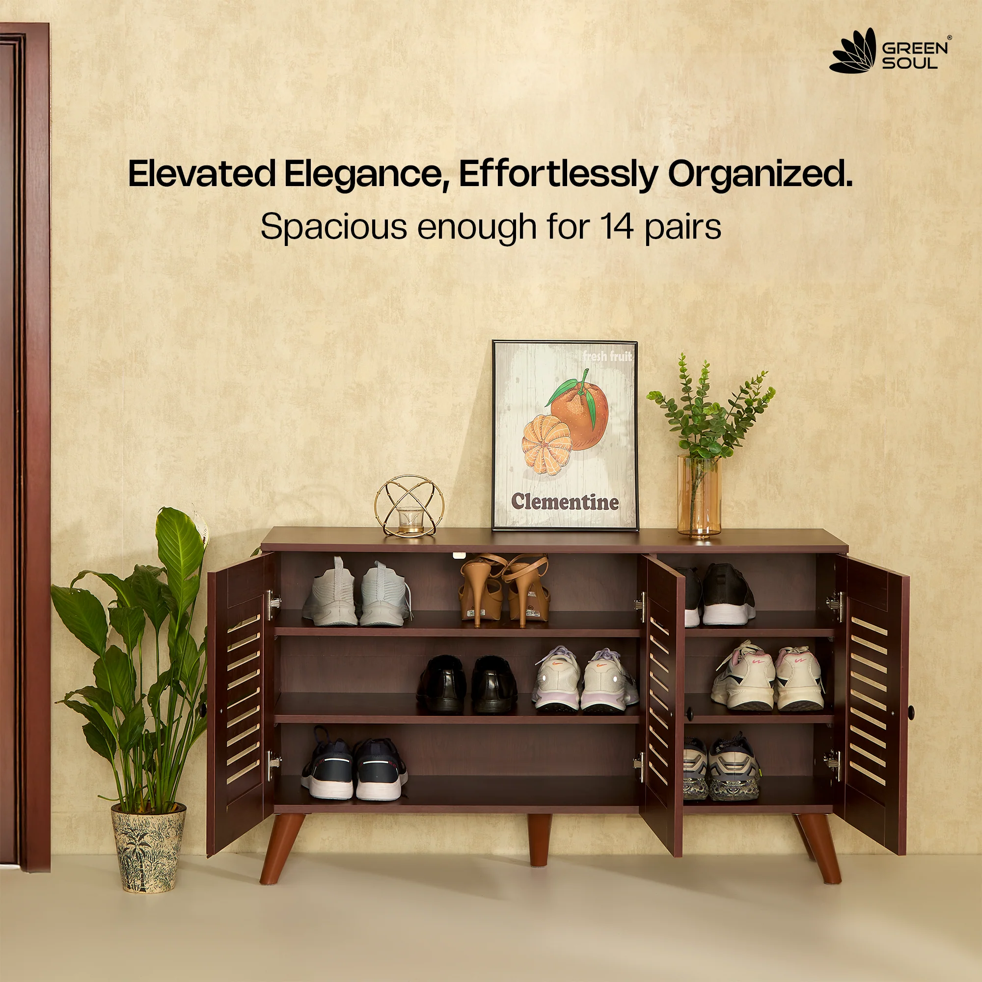 Green Soul Zuvio 3 Door Engineered Wood Ventilated Shoe Rack - Image 11