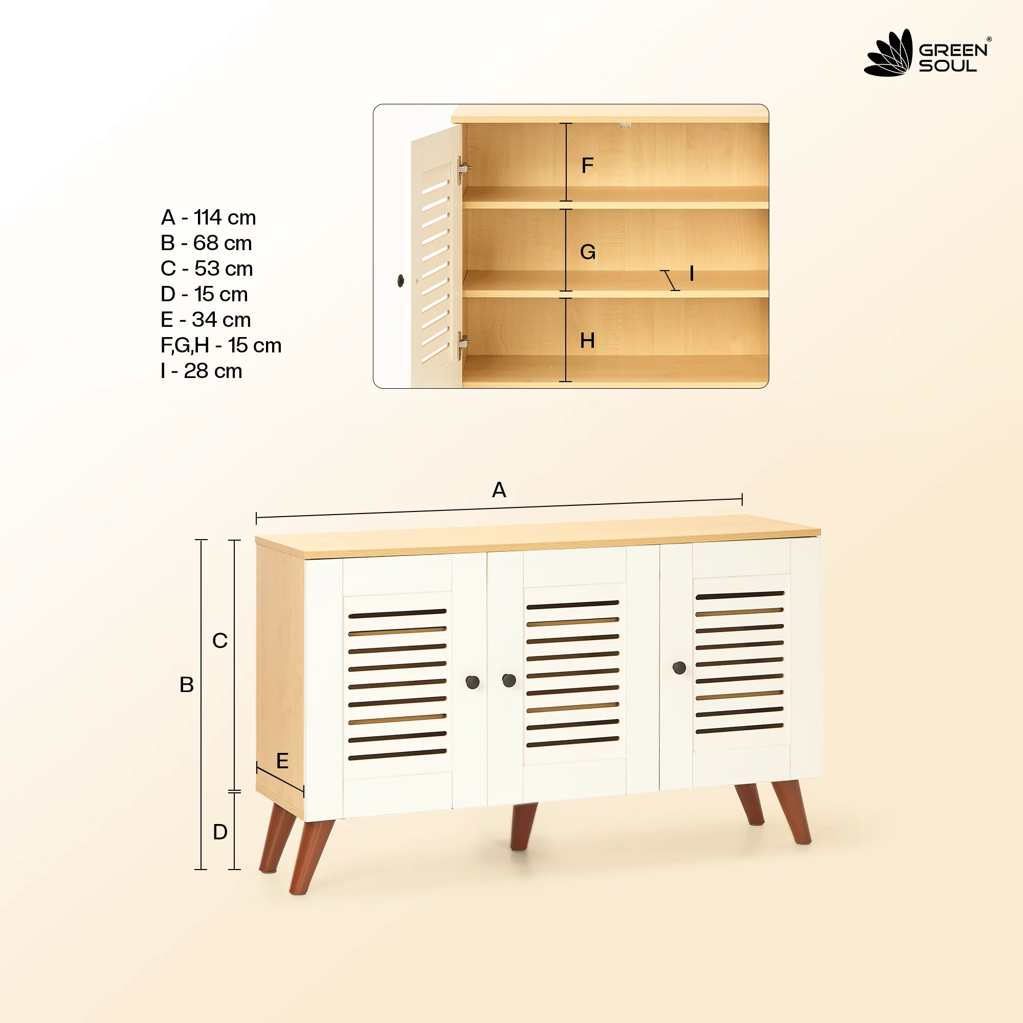 Green Soul Zuvio 3 Door Engineered Wood Ventilated Shoe Rack - Image 22