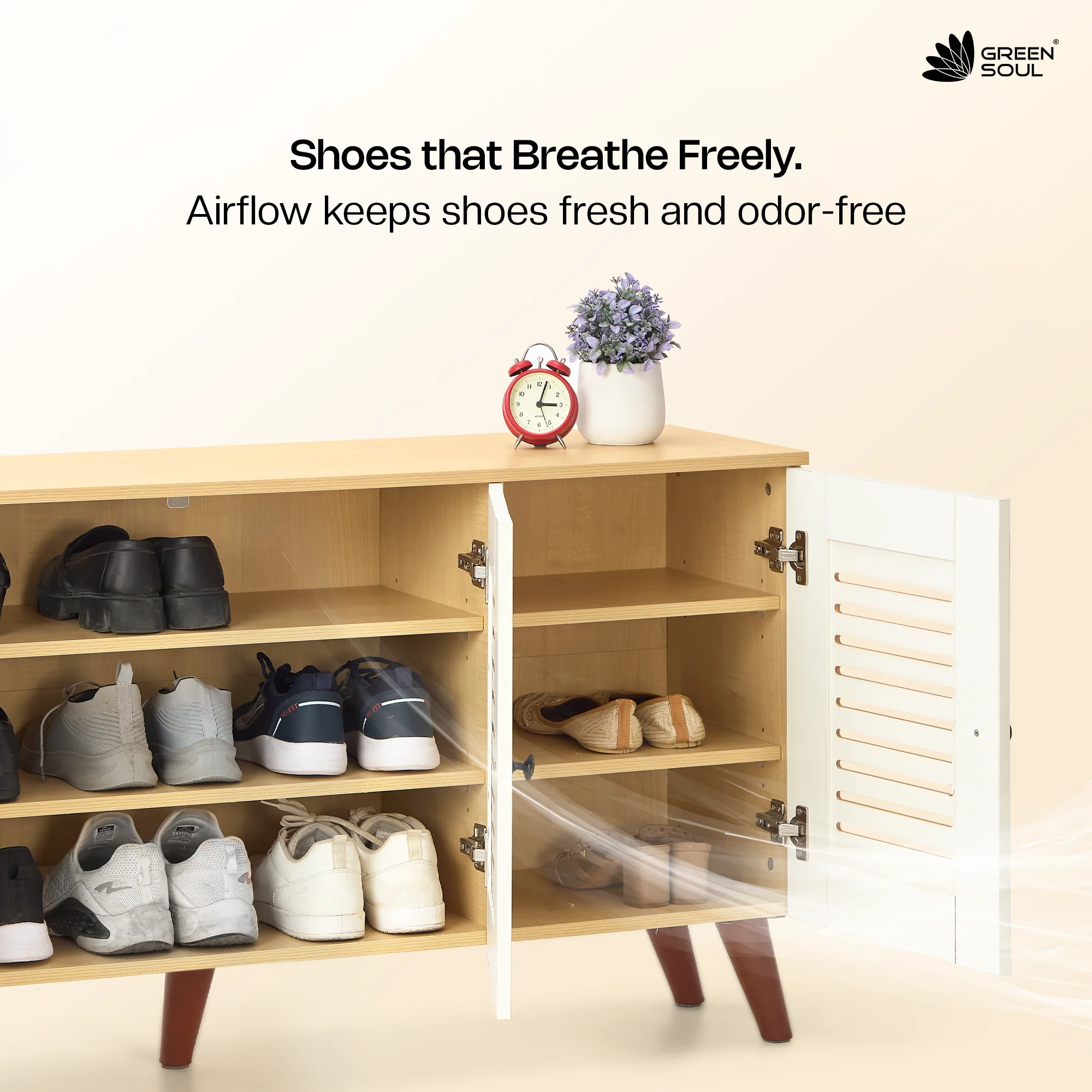 Green Soul Zuvio 3 Door Engineered Wood Ventilated Shoe Rack - Image 28