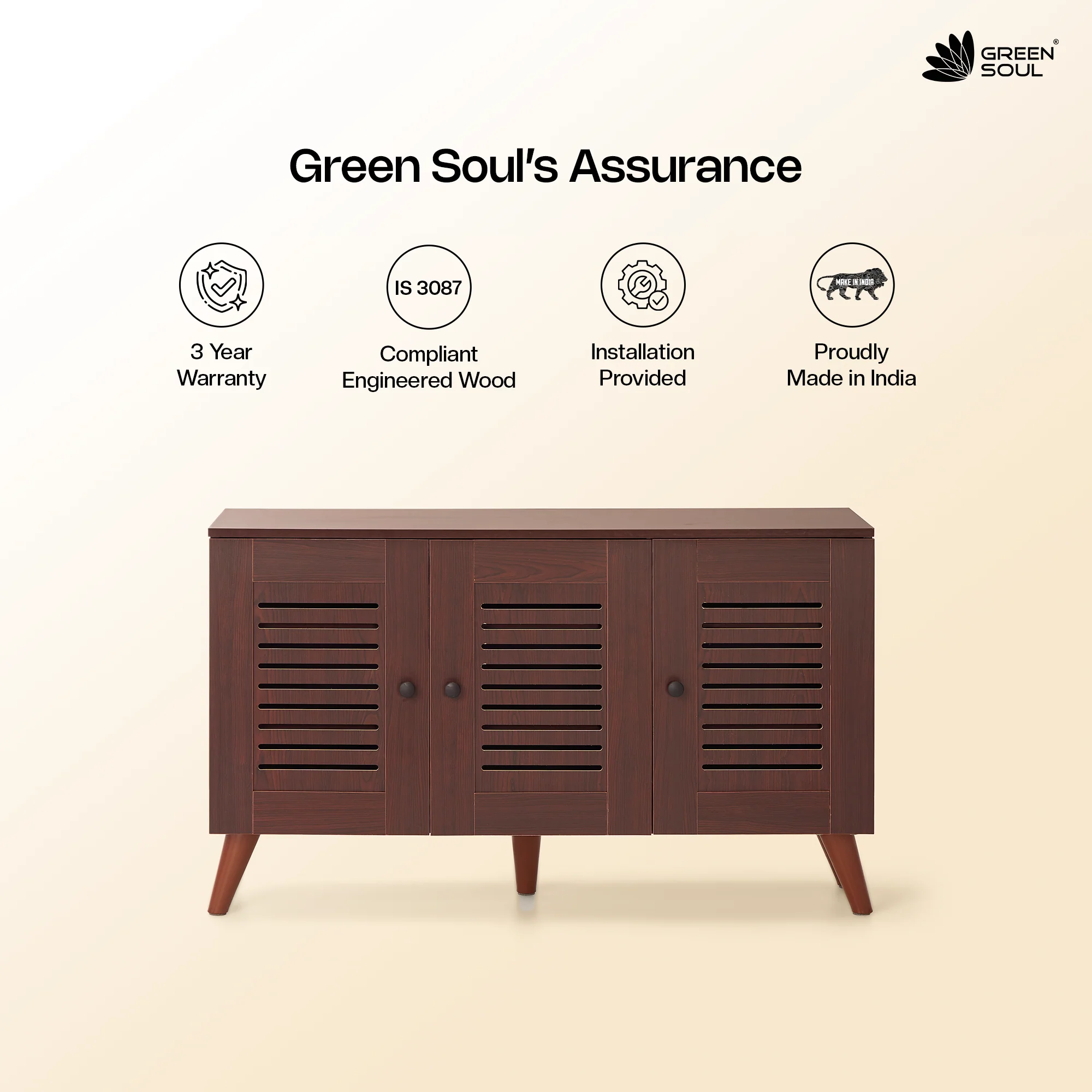 Green Soul Zuvio 3 Door Engineered Wood Ventilated Shoe Rack - Image 5