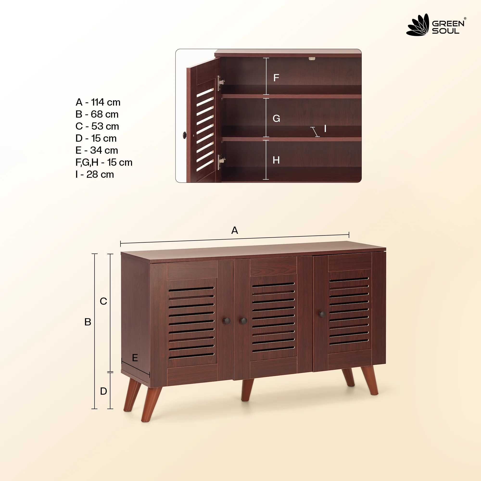 Green Soul Zuvio 3 Door Engineered Wood Ventilated Shoe Rack - Image 6