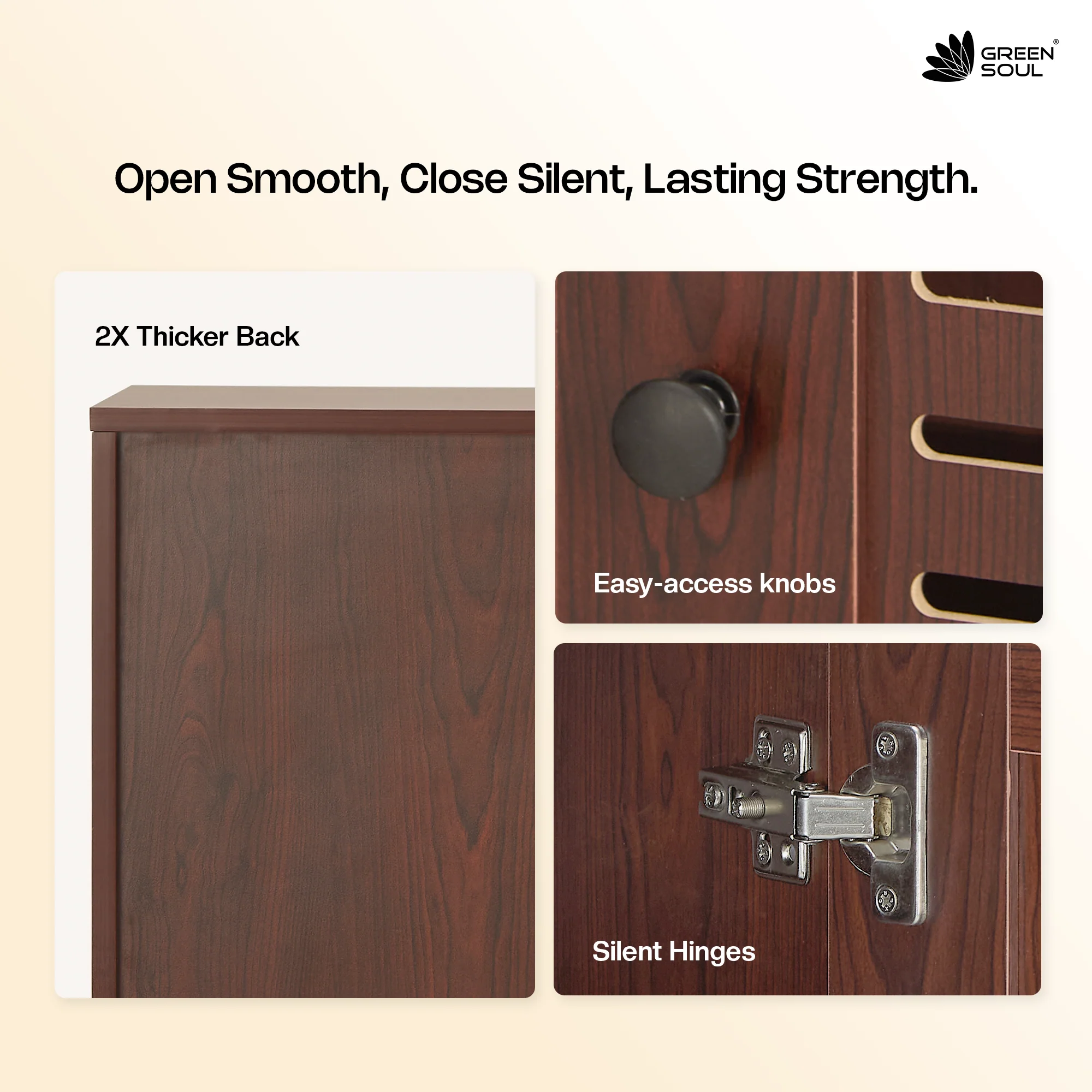 Green Soul Zuvio 3 Door Engineered Wood Ventilated Shoe Rack - Image 8