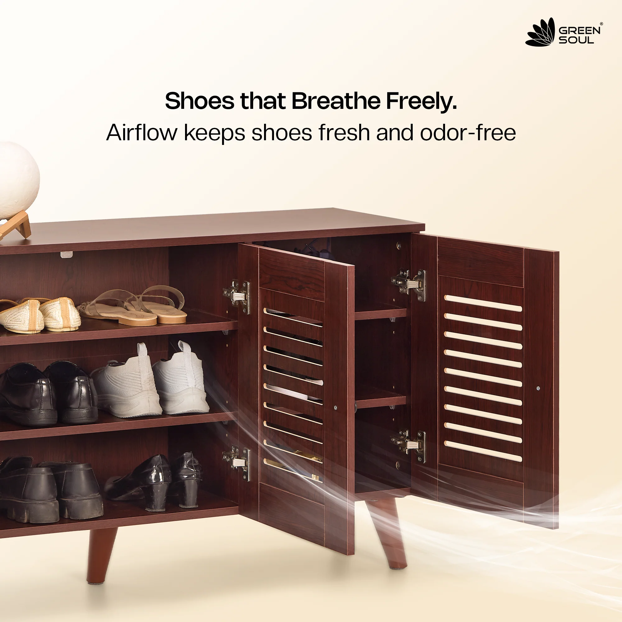 Green Soul Zuvio 3 Door Engineered Wood Ventilated Shoe Rack - Image 9
